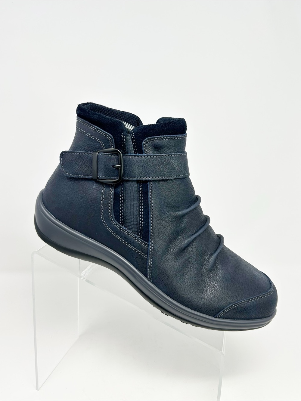 Orthofeet Heidi Womens Orthopedic Navy Blue Ankle Boots Buckle Strap Size 10 W